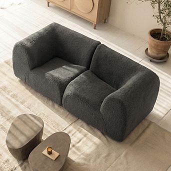76" Curved Loveseat Sofa, Modern Deep Seat Sherpa Boucle Couch for Living Room, No Assembly