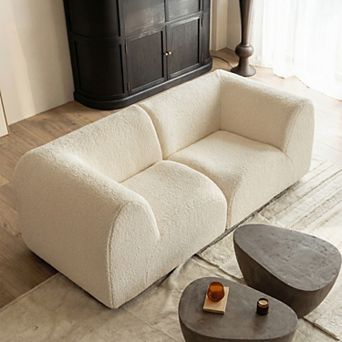 76" Curved Loveseat Sofa, Modern Deep Seat Sherpa Boucle Couch for Living Room, No Assembly