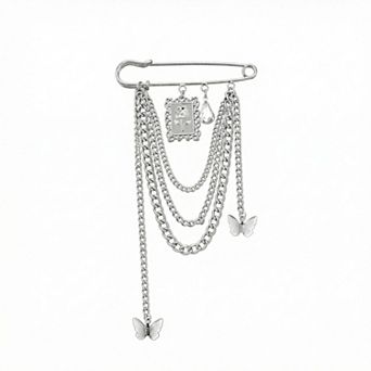 Women's Safety Pin Brooch Chain Tassel Butterfly Charm Rose Pendant Statement Design