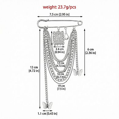 Women's Safety Pin Brooch Chain Tassel Butterfly Charm Rose Pendant Statement Design