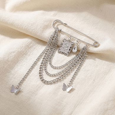 Women's Safety Pin Brooch Chain Tassel Butterfly Charm Rose Pendant Statement Design