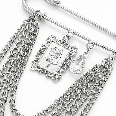 Women's Safety Pin Brooch Chain Tassel Butterfly Charm Rose Pendant Statement Design