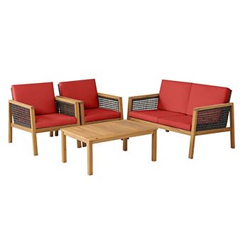 4 pc Patio Rattan Furniture Set with Removable Cushions