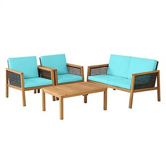 4 pc Patio Rattan Furniture Set with Removable Cushions