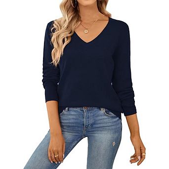 V-Neck Lightweight Pullover Knit Sweater