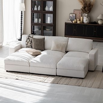 113.8" Cloud Sectional Couch with Deep Seat, 3-Seat Sofa with 3 Storage Ottomans for Living Room