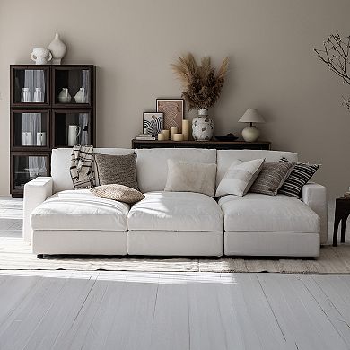 113.8" Cloud Sectional Couch with Deep Seat, 3-Seat Sofa with 3 Storage Ottomans for Living Room