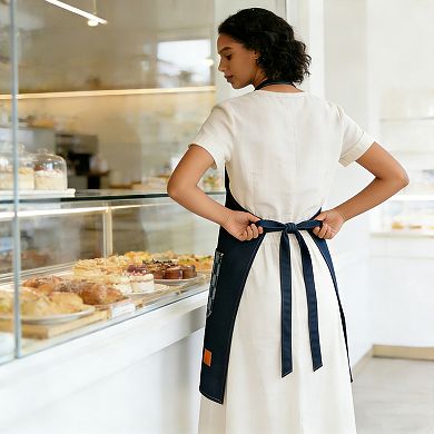 Denim Kitchen Apron with Adjustable Neck Strap Multi Pocket Work Apron for Cooking Baking Barista