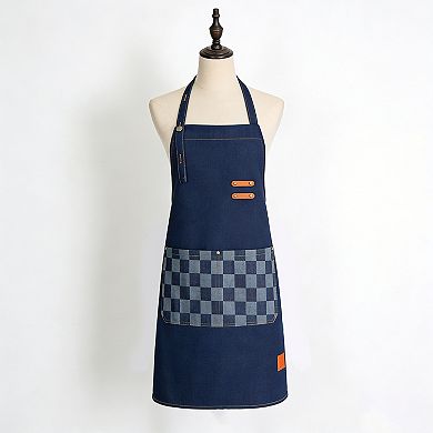 Denim Kitchen Apron with Adjustable Neck Strap Multi Pocket Work Apron for Cooking Baking Barista