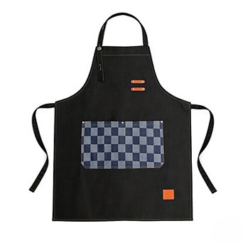 Denim Kitchen Apron with Adjustable Neck Strap Multi Pocket Work Apron for Cooking Baking Barista
