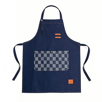 Denim Kitchen Apron with Adjustable Neck Strap Multi Pocket Work Apron for Cooking Baking Barista