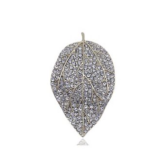 Contemporary Chic Golden Tone Rhinestone Leaf Fashion Pin Brooch
