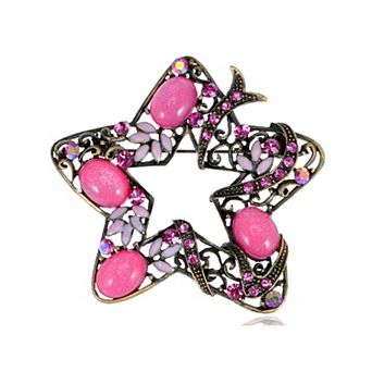 Holiday Rose Pink Crystal Rhinestone Star Flower Fashion Jewelry Pin Brooch