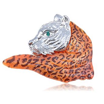Crystal Elements Orange Wild Bobcat School Mascot Fashion Pin Brooch