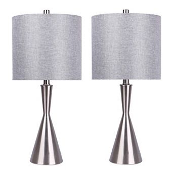 Loheer Contemporary Metal Table Lamp Set of 2 with Fabric Drum Shade