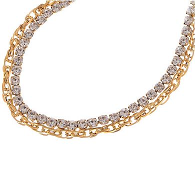 Dual Chain Rhinestone Fashion Bracelet with Gold Tone Finish