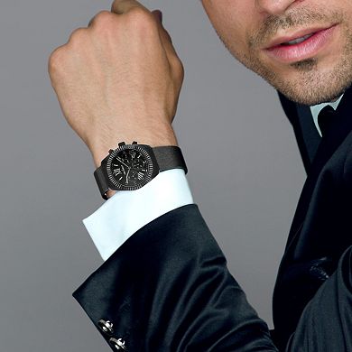 Peugeot Mens 42mm Fluted Bezel Multi-Function Steel Mesh Watch