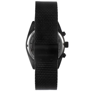 Peugeot Mens 42mm Fluted Bezel Multi-Function Steel Mesh Watch