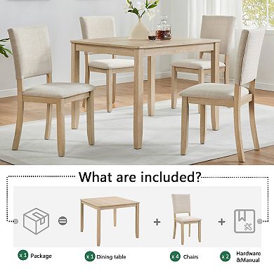 Pnronnc Wooden Kitchen Table Set, 5-Piece Modern Dining Table Set with 4 Upholstered Chairs