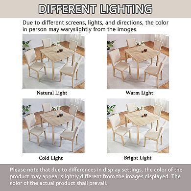 Pnronnc Wooden Kitchen Table Set, 5-Piece Modern Dining Table Set with 4 Upholstered Chairs