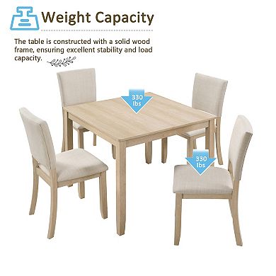 Pnronnc Wooden Kitchen Table Set, 5-Piece Modern Dining Table Set with 4 Upholstered Chairs