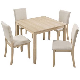 Pnronnc Wooden Kitchen Table Set, 5 pc Modern Dining Table Set with 4 Upholstered Chairs