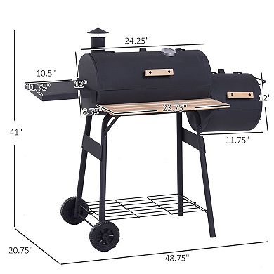 Offset Charcoal Smoker Grill with Firebox Side Shelf Thermometer