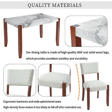 Pnronnc 4-Piece Marble Look Dining Table Set, Kitchen Table Set with 2 Chairs and Bench
