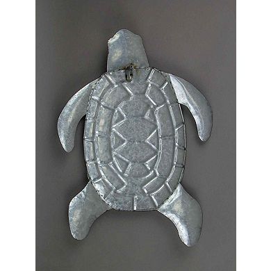 Galvanized Zinc Finish Metal Sea Turtle Wall Hanging With Painted Shell