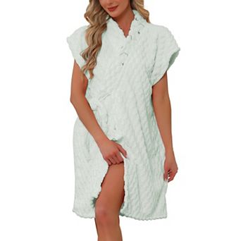 Women's Towel Wrap Short Sleeve Wearable Bathrobe Cover Up Belt Terry After Shower Body Robe Dress