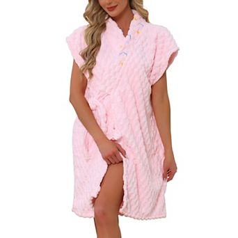 Women's Towel Wrap Short Sleeve Wearable Bathrobe Cover Up Belt Terry After Shower Body Robe Dress