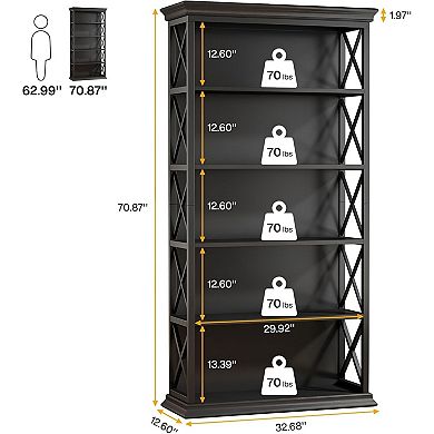 Industrial X-Pattern Bookcase with 5 Shelves for Books, Decor, and Plants