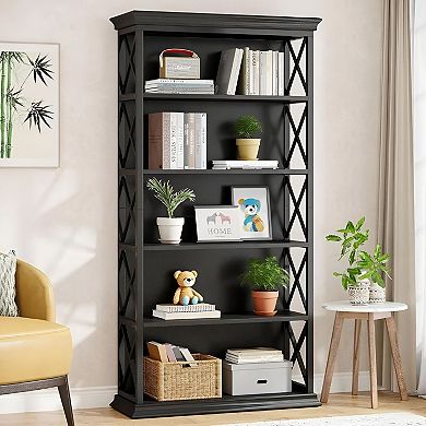 Industrial X-Pattern Bookcase with 5 Shelves for Books, Decor, and Plants