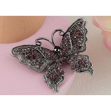 Clear Crystal Rhinestone Filigree Butterfly Brooch Pin - Pink or White Tone