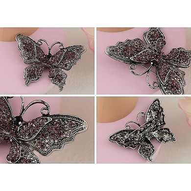 Clear Crystal Rhinestone Filigree Butterfly Brooch Pin - Pink or White Tone