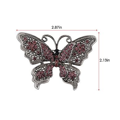 Clear Crystal Rhinestone Filigree Butterfly Brooch Pin - Pink or White Tone