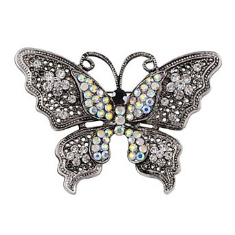 Clear Crystal Rhinestone Filigree Butterfly Brooch Pin - Pink or White Tone