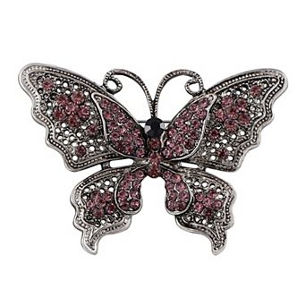 Clear Crystal Rhinestone Filigree Butterfly Brooch Pin - Pink or White Tone