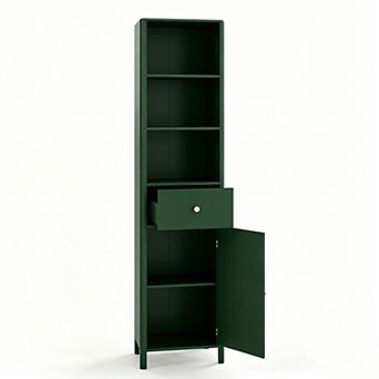 67 Inch Tall Narrow Bathroom Floor Storage Cabinet with Fluted Door