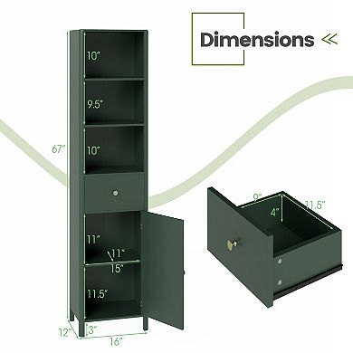 67 Inch Tall Narrow Bathroom Floor Storage Cabinet with Fluted Door