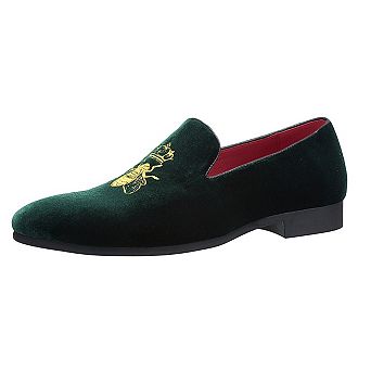Men's Velvet Bee Embroidered Loafers Formal Slip-On Dress Shoes