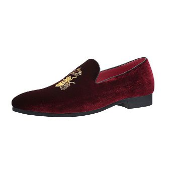 Men's Velvet Bee Embroidered Loafers Formal Slip-On Dress Shoes