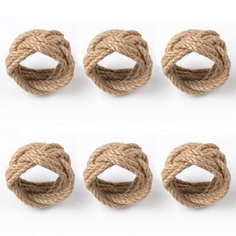 Burlap Napkin Rings Set of 6 Woven Rustic Jute Rope Holder for Farmhouse Dining Table Decor