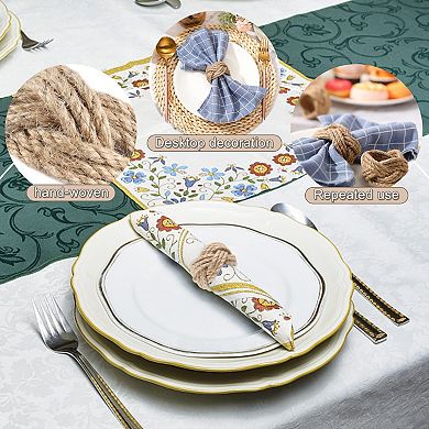 Burlap Napkin Rings Set of 6 Woven Rustic Jute Rope Holder for ...