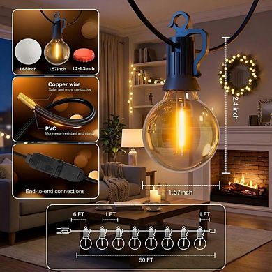 50FT waterproof outdoor string lights, 50 shock-resistant LED bulbs