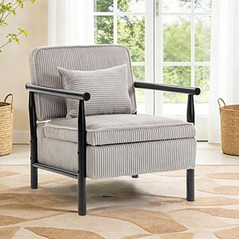 CEWOR Modern Storage Armchair, Corduroy Wooden Padded Decorative Chair