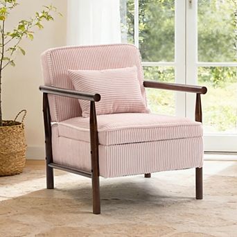 CEWOR Modern Storage Armchair, Corduroy Wooden Padded Decorative Chair