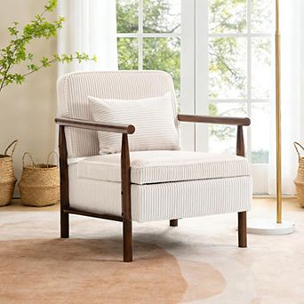 CEWOR Modern Storage Armchair, Corduroy Wooden Padded Decorative Chair