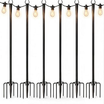 6 Pack 9FT String Light Poles for Outdoor, Metal Lights Hanging Pole Outside with Fork