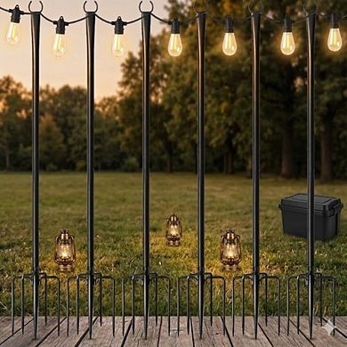 6 Pack 9FT String Light Poles for Outdoor, Metal Lights Hanging Pole Outside with Fork